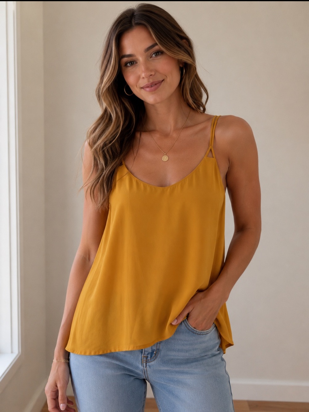 Active USA Mustard Yellow Cross Over Cami Top